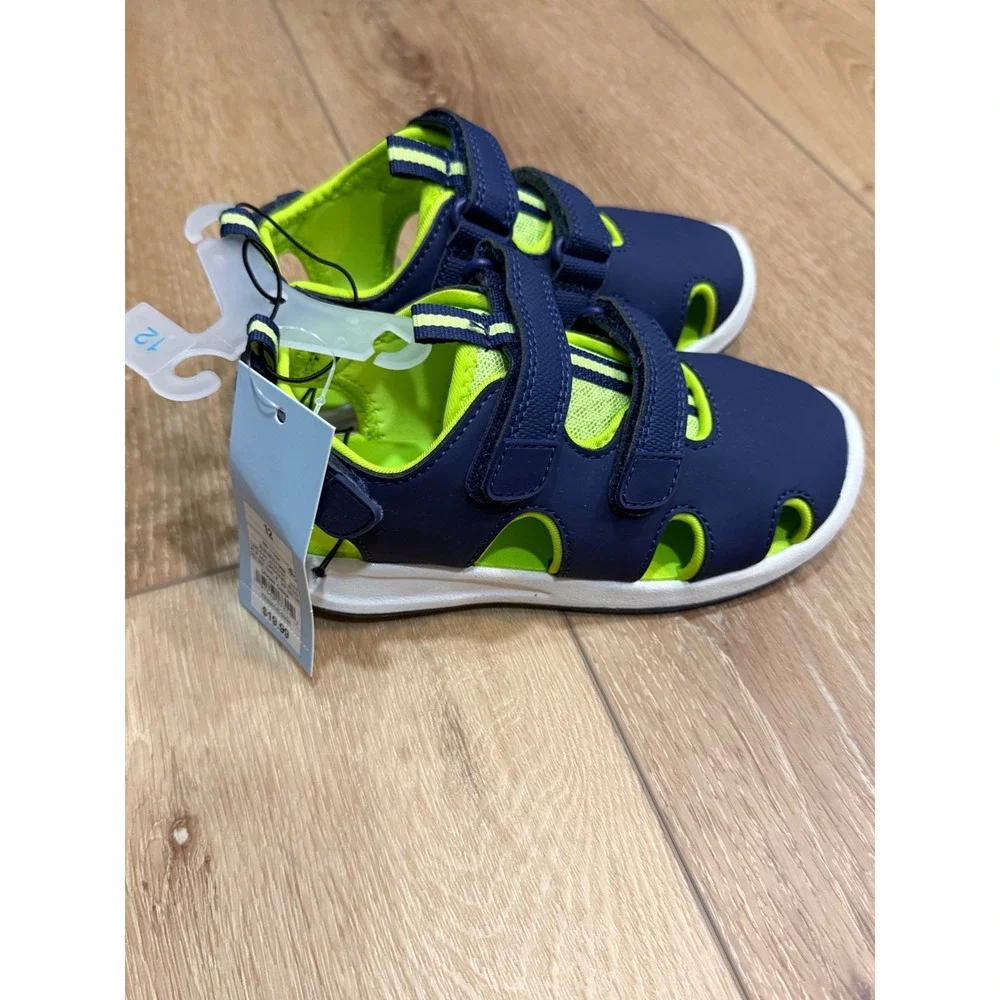 Cat & Jack Boys‎ Navy Neon Green Closed Toe Water Sandals Size 12 NEW